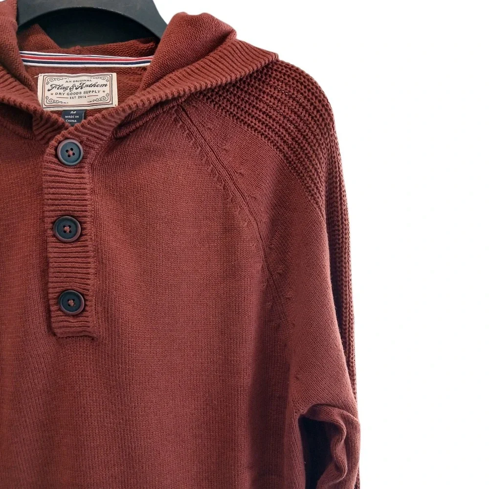 NEW Flag&Anthem Men's Rust Hoodie Sweater Cotton Medium Kangaroo Pocket Preppy